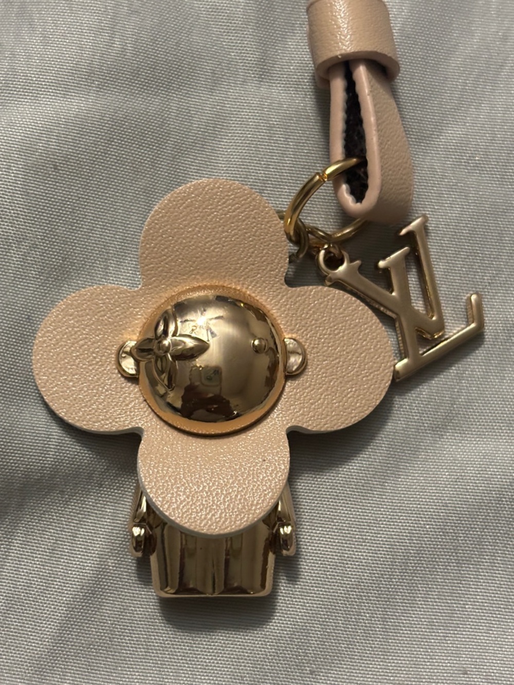 Louis Vuitton Pink-Beige Flower Key & Card Holder Charm with Gold Hardware